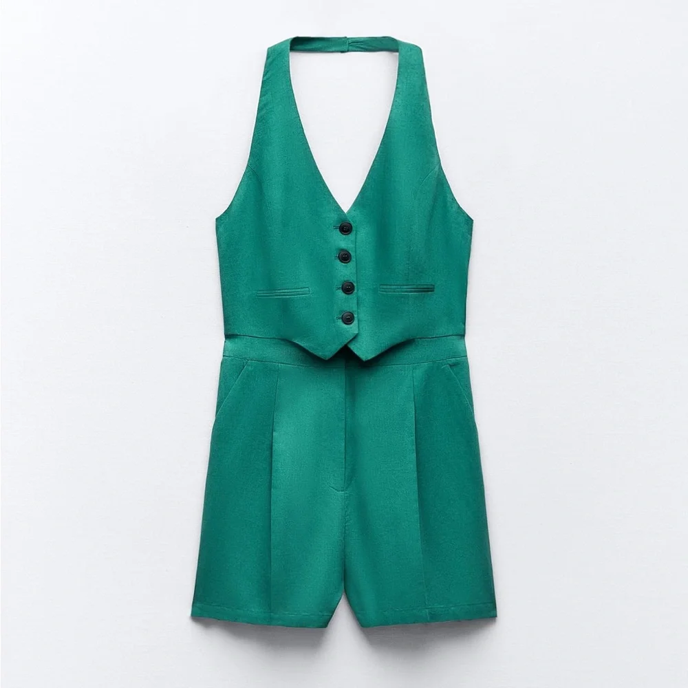 ZARA SLEEVELESS LINEN BLEND JUMPSUIT